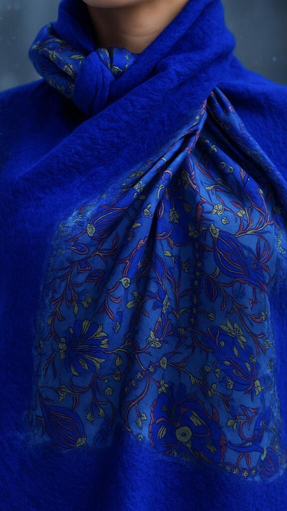 Düzge Serisi İpek & Keçe Şal / Runner Pastel Saks