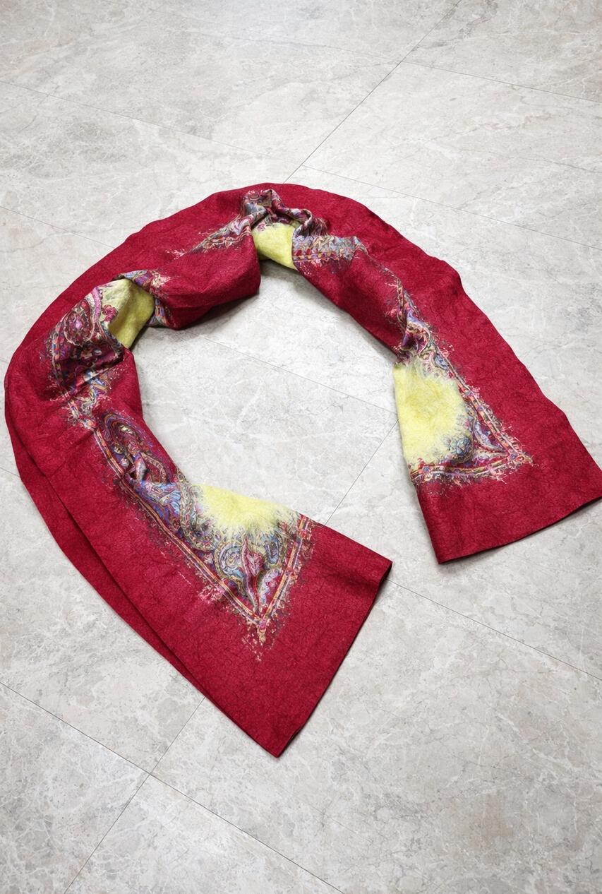 Değirmi Serisi İpek & Keçe Şal / Runner Kırmızı