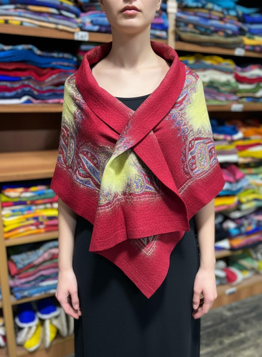 Değirmi Serisi İpek & Keçe Şal / Runner Kırmızı