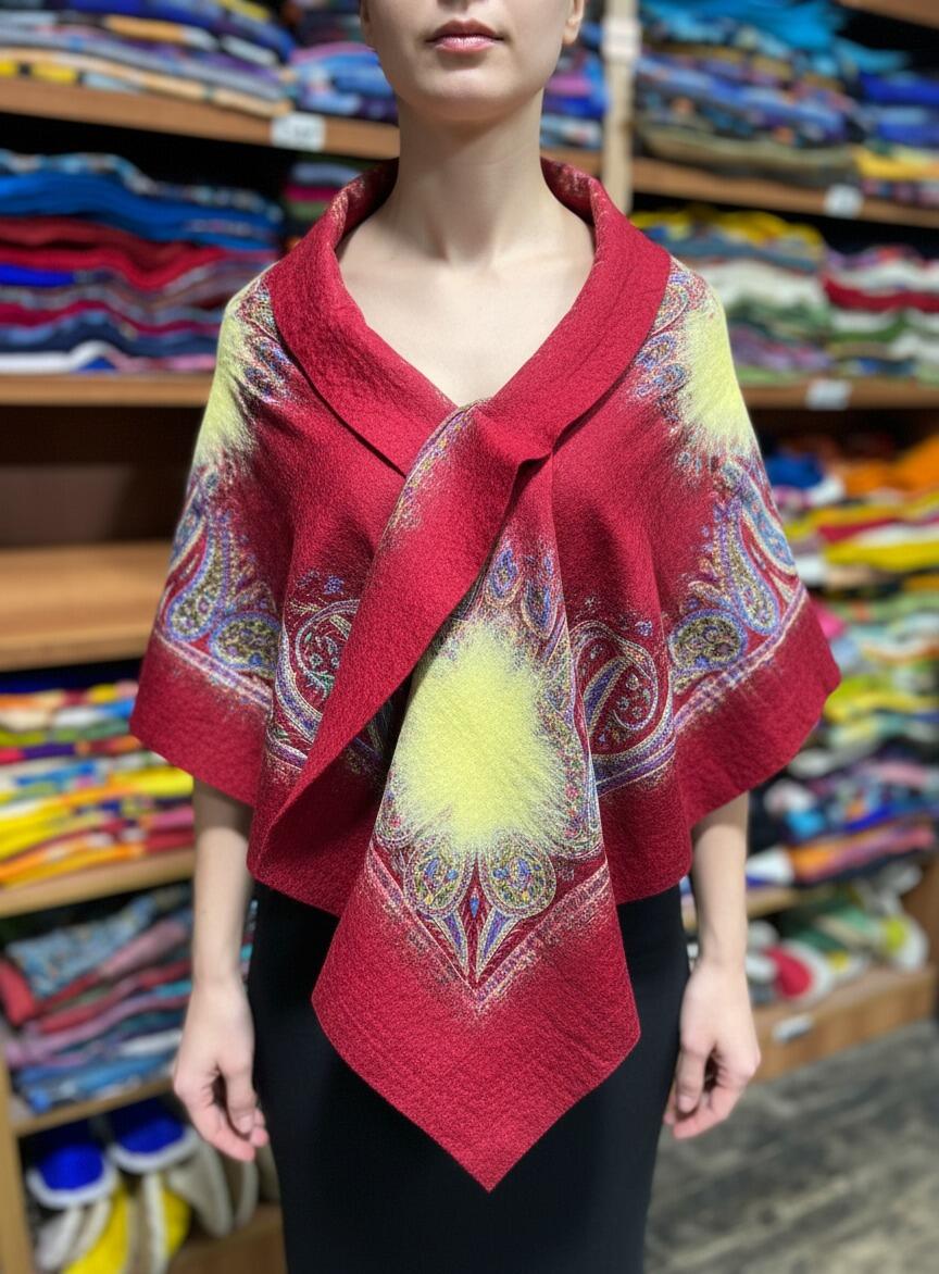 Değirmi Serisi İpek & Keçe Şal / Runner Kırmızı